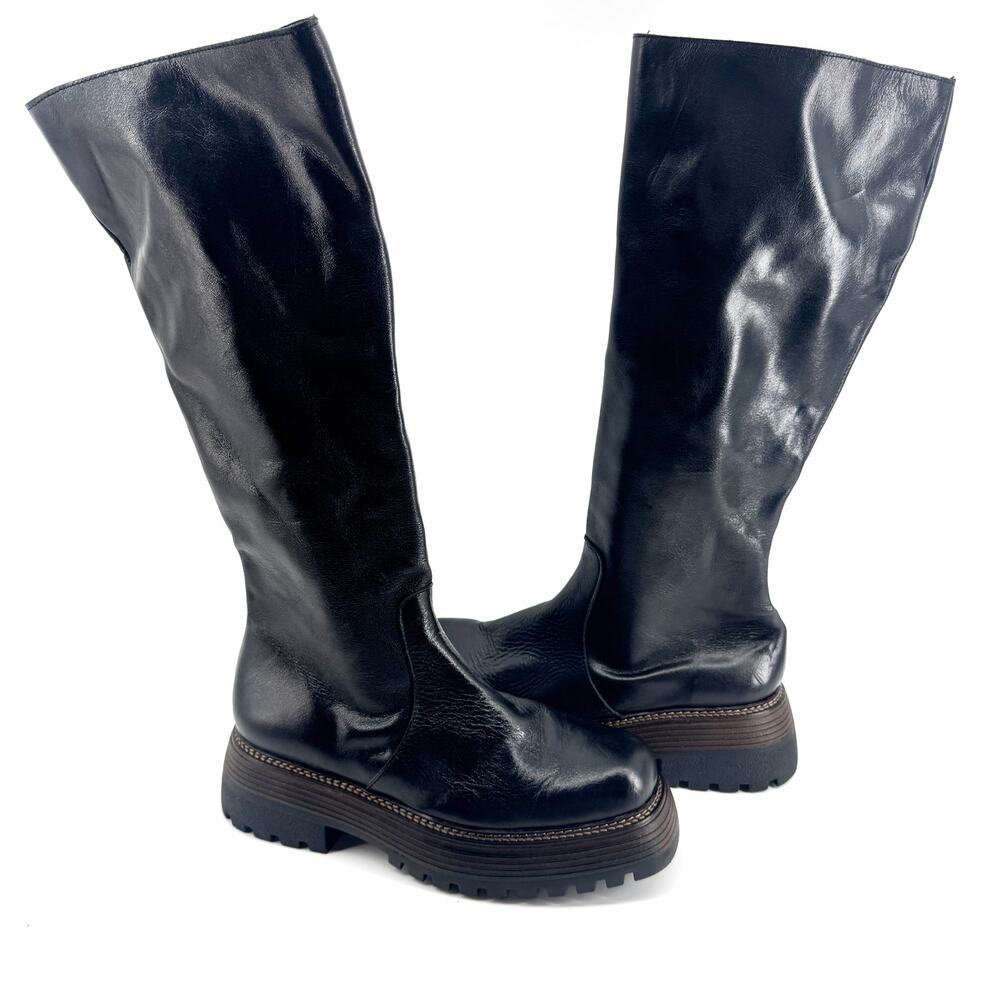 Free People Rhodes Tall Leather Boots Size 10 NEW Black Chunky 90s Platform Y2K - Picture 2 of 13